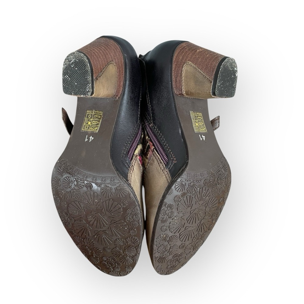 Multicolor Patterned Leather & Suede Ankle Booties with Buckle Straps - Picture 6 of 9